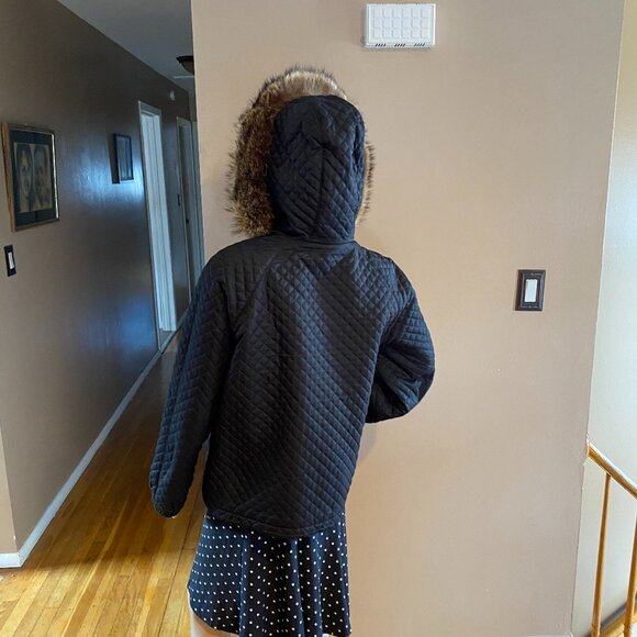 Burberry Quilted Fleece Lined Black Jacket W/Removeable Fur Hood XL - Picture 2 of 15